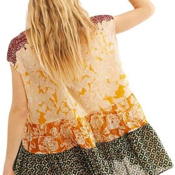 Free People Gotta Have It Marigold Pattern Cotton Sleeveless Boho Tunic Sz XS - Picture 3 of 9